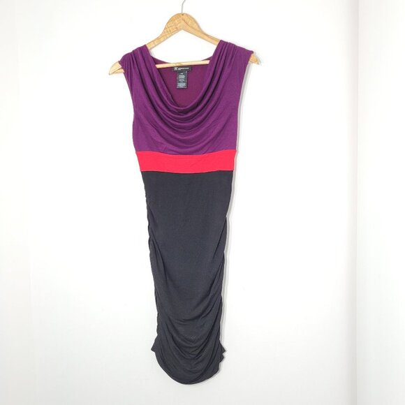 INC Petite Black Purple Red Draped Neckline Sheath Lined Dress Sleeveless TP - Picture 2 of 12